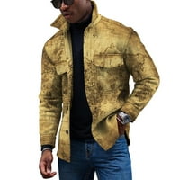 Kapucnis dzsekik férfiaknak szabadtéri alkalmi nyomtatás Turndown Hosszú ujjú gomb zseb felsőruházat kabát arany Méret