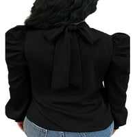 Niuer Női blúz Egyszínű ingek állvány gallér felsők laza tunika ing Hosszú ujjú fekete 2XL