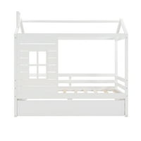 Twin méretű házágy, fa platform ágy tetőablakkal és fonó, fehér