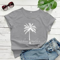 Hanas Női felső divat nyári nyári felsők nőknek Beach Tree Print Rövid ujjú póló alkalmi Hawaii Resort Top Szürke XXL