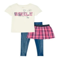 Gyerekek a Garanimals Girls grafikus pólóból, a szoknyából és a lábbeliből, a 3 darabos ruhában, a 4-10-es méretben