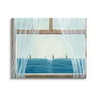 Stupell Industries Serene Beach House Window Visilboats Ocean Canvas Wall Art, 36, Design, John Rossini