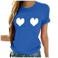 Női nyári felsők Női Alkalmi Divat nagy yard szerelem nyomtatás Kerek nyakú póló női felső kék 3XL