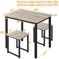 EasyFashion 3 darabos étkezőkészlet ipari asztallal és hát nélküli székekkel, szürke