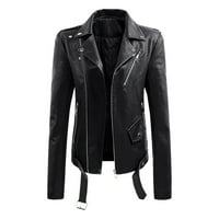 GiliGiliso Női Poliészter felsőruházat kabát ruhák Hajtóka gallér gomb motorkerékpár bőr rövid kabát