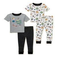 Wonder Nation Baby kisgyermek fiú rövid ujjú póló és pizsamás nadrág, 4 részes szett mérete 12m-5T