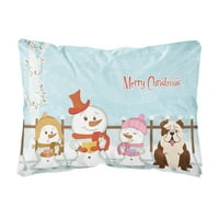 Carolines kincsek BB2452PW Boldog Karácsonyt Énekesek angol Bulldog csíkos fehér vászon szövet dekoratív párna