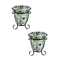 Dale Tiffany 6 5 Modern Aszimmetrikus Üveg Fogadalmi Gyertyatartók, Kék, 2 Darabos