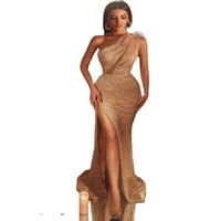 Toyella Női független állomás szexi flitteres egy váll bankett ruha csípő szoknya új Arany L
