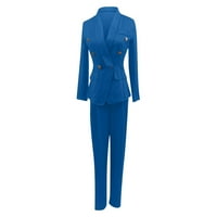 Uorcsa Edzőkészletek nőknek hosszú ujjú szilárd öltöny nadrág alkalmi elegáns üzleti öltöny szett kültéri Kék Méret