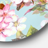 Designart 'Madarak rózsaszín cseresznye sakura és alma virágok ii. ”Hagyományos körfém fali művészet - 11 lemez