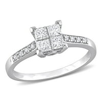 Miabella női karátos T.W. Hercegnő és kerek vágott gyémánt 10 kt fehér arany quad eljegyzési gyűrű