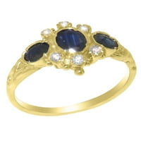 British Made 14k sárga arany női gyűrű természetes zafír & Diamond Anniversary Ring - méret opciók-Méret 7.5
