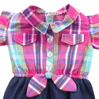 Sophia kockás nyugati ruhája 18 hüvelykes babákra, rózsaszín kékre