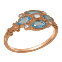 Brit készült 18K Rózsa arany gyűrű természetes gyémánt & kék topáz Női eljegyzési gyűrű - méret opciók-méret 9.75