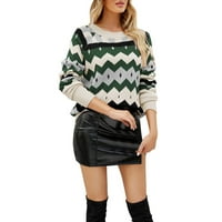 Női divat kerek nyak Vintage kötött nyomtatási Pulóver Pulóverek Női pulóver pulóver Zöld XL