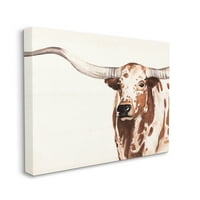 A Stupell Industries észrevette a Longhorn szarvasmarhákat mosolygós barna country tehén vászon, 30, Annie Warren tervezése