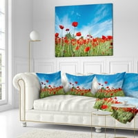 Designart Red Poppy Garden Clear Sky alatt - Virágos dobás párna - 18x18