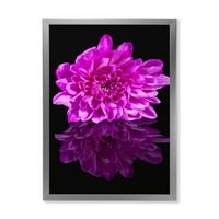 Designart 'Egyetlen lila krizantém virág a fekete reflexió' hagyományos keretes művészet nyomtatás
