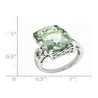 Ezüst Zöld Kvarc & Gyémánt Gyűrű. Karátos Wt-0.02 ct. Gem Wt-14.1 ct