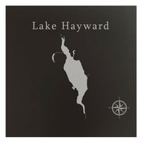 Hayward-tó Térkép 24x24 fekete fém fali művészeti irodai dekoráció ajándék gravírozott Connecticut