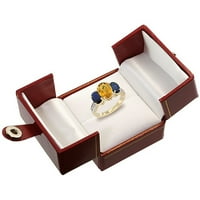 14k sárga arany gyémánt természetes citrom kvarc gyűrű 3-kő ovális 8x Kék zafírral, 8,5 méret