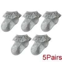 5Pairs újszülött kisgyermek lányok fűzőlyuk csipke Flounce zokni, s, szürke