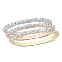 Carat T.G.W. Létrehozott fehér zafír 10KT háromtónusú arany 3-pc egymásra rakható évforduló gyűrű