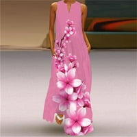 Női ruha női nyári alkalmi Ujjatlan nyomtatás V nyakú Maxi laza ruha Boho Beach hosszú Sundress zsebekkel