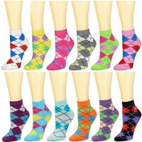 Pár női boka zokni válogatott színek Méret 9-Argyle 1