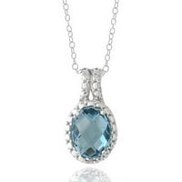 Sterling ezüst 1.5 ct London kék topáz & gyémánt akcentussal ovális nyaklánc