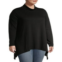 Terra & Sky Women's Plus Size Slub Sharkbite tunika hosszúságú Cowlneck Knit Top