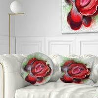 Designart gyönyörű vörös rózsa zöld árnyalattal - virágos párna - 12x20