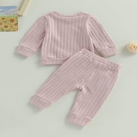 Qtinghua csecsemő kisgyermek kislány fiú őszi ruhák Egyszínű Hosszú ujjú Pulóver felsők és nadrágok világos rózsaszín