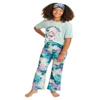 Justice Girls Rövid ujjú felső és hosszú nadrágos pizsama szett alvómaszkkal, 2 darabos készlet, méretek 5- és plusz