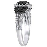 Miabella 1- Carat T.W. Fekete -fehér gyémánt 14K fehér arany halo eljegyzési gyűrű