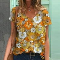 Clearance virág nyomtatott pólók Női Rövid ujjú nyári felsők Molett virágos táj V-nyakú tunika felső póló
