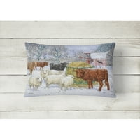 Caroline kincsei ASA2207PW tehenek és juhok a hóban szövet dekoratív párna 12h x16W, Többszínű
