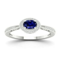 Imperial Gemstone 10K fehér arany kerek vágott kék zafír ct tw gyémánt halo női gyűrű