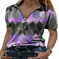 Frontwalk Női póló V nyakú felsők négyzet nyomtatott póló Dailywear laza tunika blúz rövid ujjú póló Lila M
