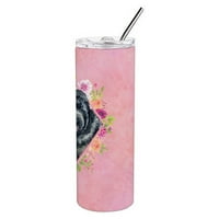 Carolines kincsek ck4176tbl Orosz Fekete Terrier rózsaszín virágok rozsdamentes acél oz vékony pohár, oz