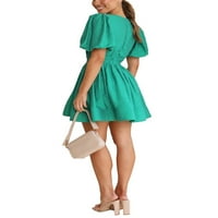 Biayxms női nyári alkalmi A-line ruha Egyszínű mély V-nyakú rövid Puff ujjú Mini ruha divat Party rövid ruha