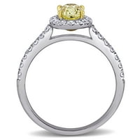 Miabella női 1- Carat T.W. Ovális vágott természetes sárga gyémánt és kerek vágott gyémánt 14KT kéttónusú arany halo