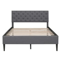 Aukfa Modern kárpitozott ágy gufed fejtámlával, vászon teljes méretű platform ágy - Szürke