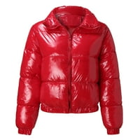 Női téli Plusz méretű egyszínű kabát hosszú ujjú cipzáras zseb kabát meleg kabát Piros XXL