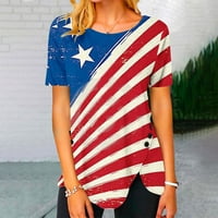 Amerikai zászló ing női július 4. hazafias ing Stars Stripes felső pólók Nyomtatás póló kényelmes blúz kerek nyakú