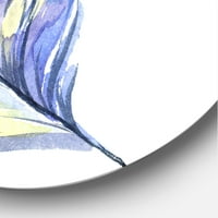 Designart 'Színes kék és arany madár toll a szárnyból' bohém és eklektikus kör fém fal művészet - 23 -as lemez