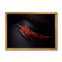 Designart 'Gyönyörű fekete bőr női szem piros gyémántokkal' modern keretes művészeti nyomtatás
