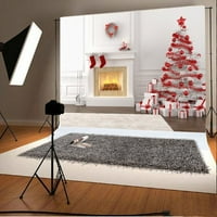 HelloDecor Poliészter szövet 7x5ft háttér karácsonyi kandalló fa ajándékok Graland harisnya fehér fal szőnyeg belsőépítészet
