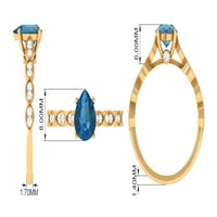 1. CT London kék topáz és Moissanite gyűrű, London kék topáz Solitaire eljegyzési gyűrű, Könnycsepp eljegyzési gyűrű